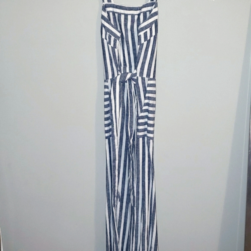 DIP - Linen Stripe Culotte Romper/Jumper/Jumpsuit - Blue/White